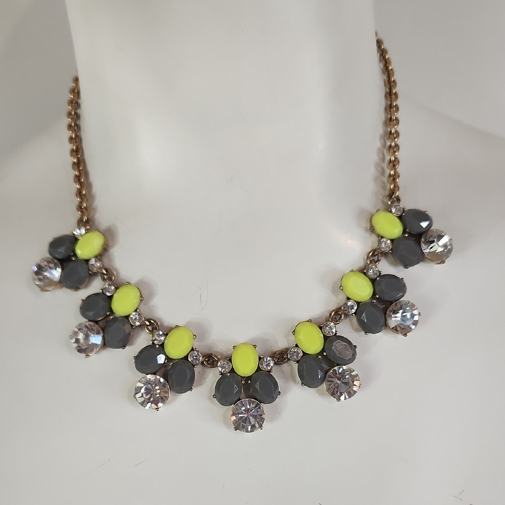 Vintage | J. Crew Gray and Neon Yellow Rhinestone Necklace